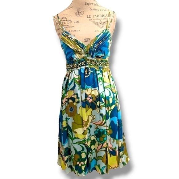 OC by Oleg Cassini VTG 760's Lime Green Strappy Y2k Midi Silk Dress - Size 4 - Picture 2 of 10